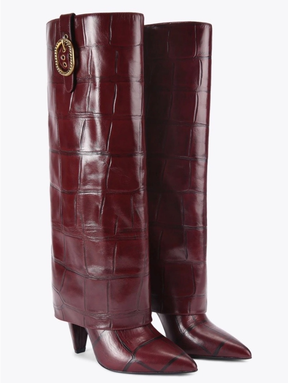 Kurt Geiger Wine Croc-Embossed Knee Boots